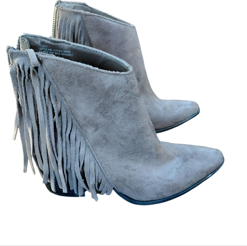 Charlotte Russe Taupe Fringe Leather Ankle Boot  Size 7